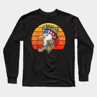 4th of July Shirt Bald Eagle with Mullet American USA Flag Long Sleeve T-Shirt